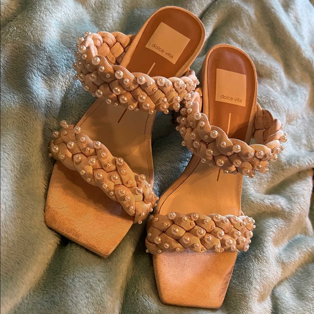 Dolce Vita Tan Pearl Embellished Heels